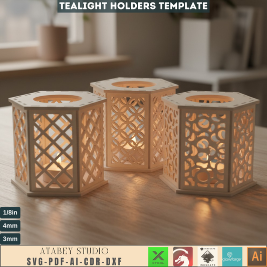 Laser Cut Tealight Holder SVG, Lantern Template Digital File, DIY Candle Decor Glowforge Xtool Ready, Wooden Luminary 543