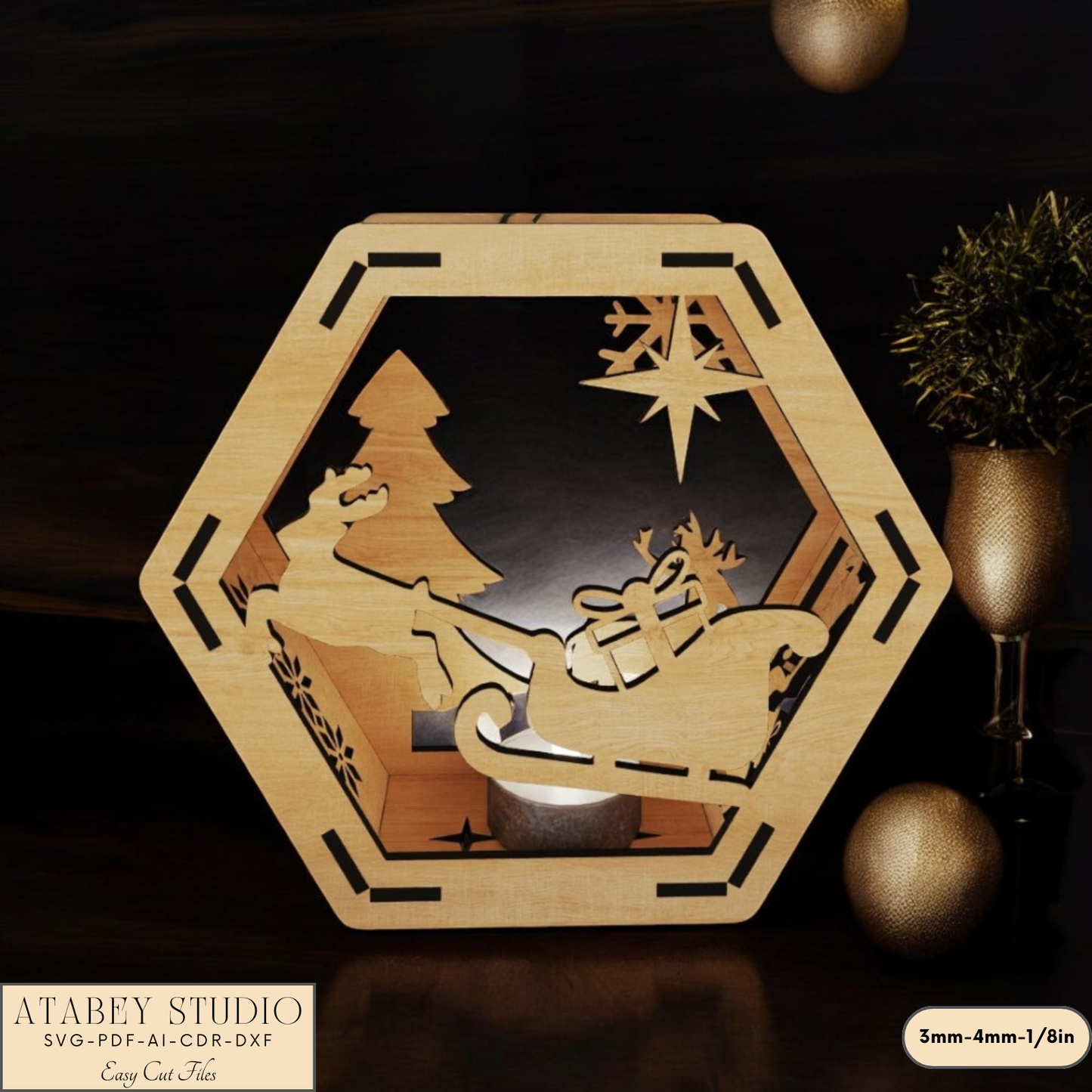 Christmas Lantern Hexagon Design - Cozy Winter Wonderland Laser Cut File 909