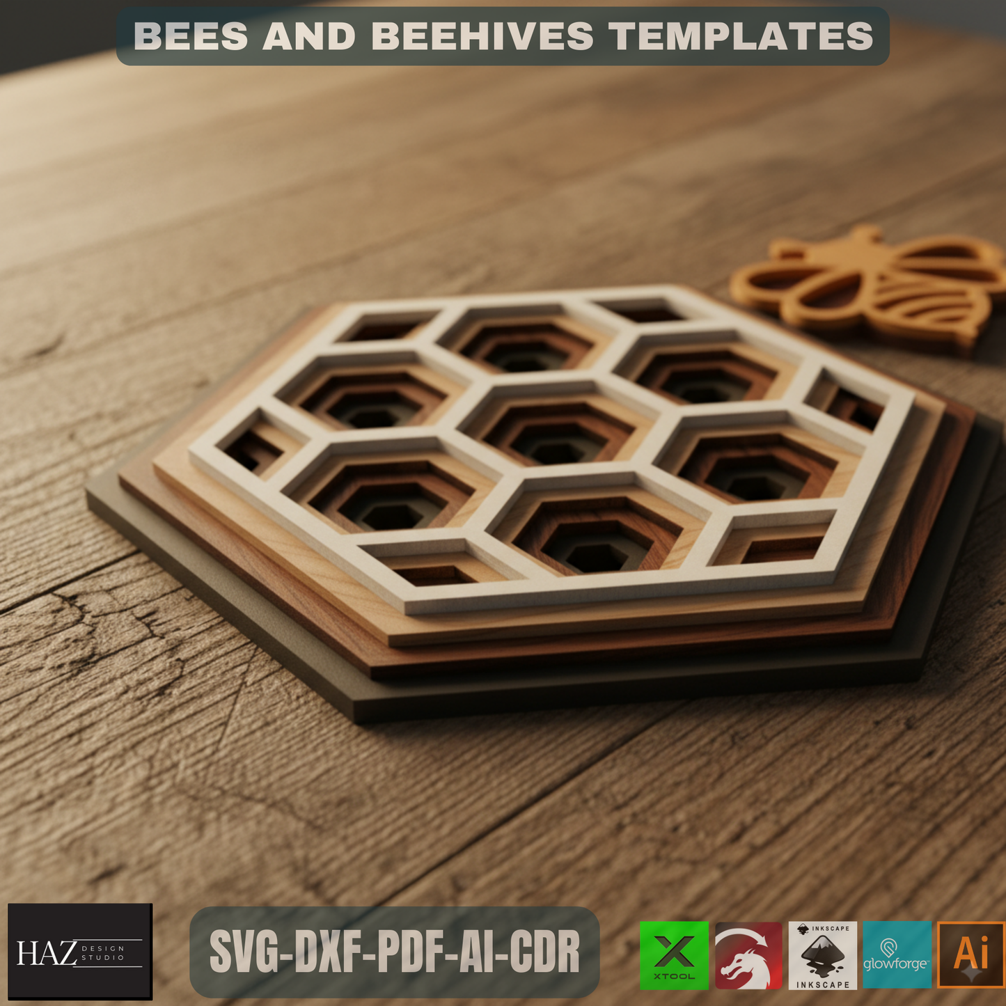 Layered Bee & Honeycomb SVG for Laser Cut, Beehive Decor, Digital Download, Glowforge Xtool Laser Files 324
