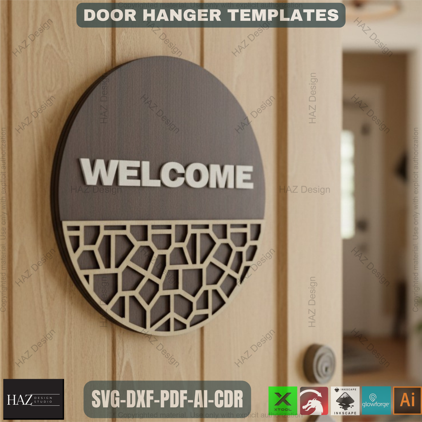 40x Door Hanging Signs with Patterns SVG Bundle, Laser Cut Welcome Door Hanger Templates, Digital Files for Glowforge Xtool Laser CNC 475