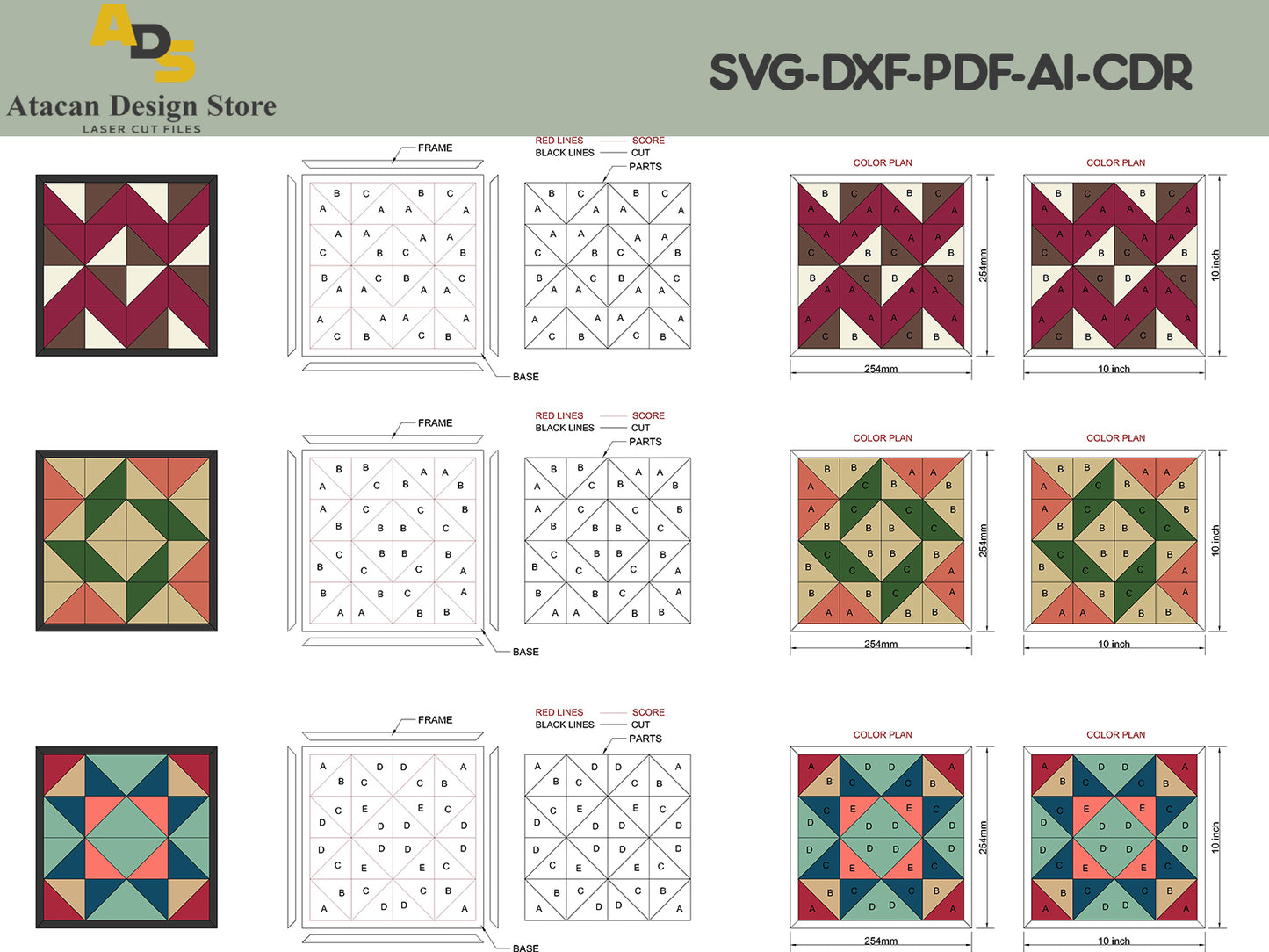 Barn Quilt Block Templates, Wooden Geometric Wall Art Pattern, Plywood Farmhouse Sign Making Plans,