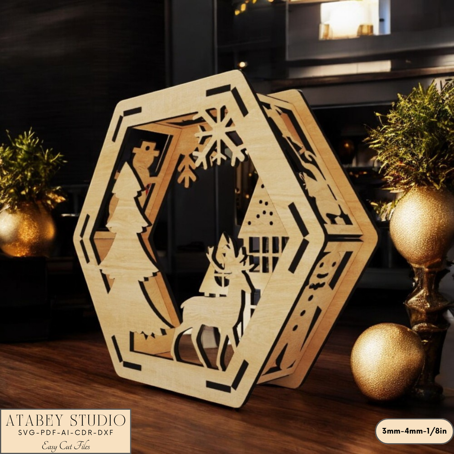 Christmas Lantern Hexagon Design - Cozy Winter Wonderland Laser Cut File 909