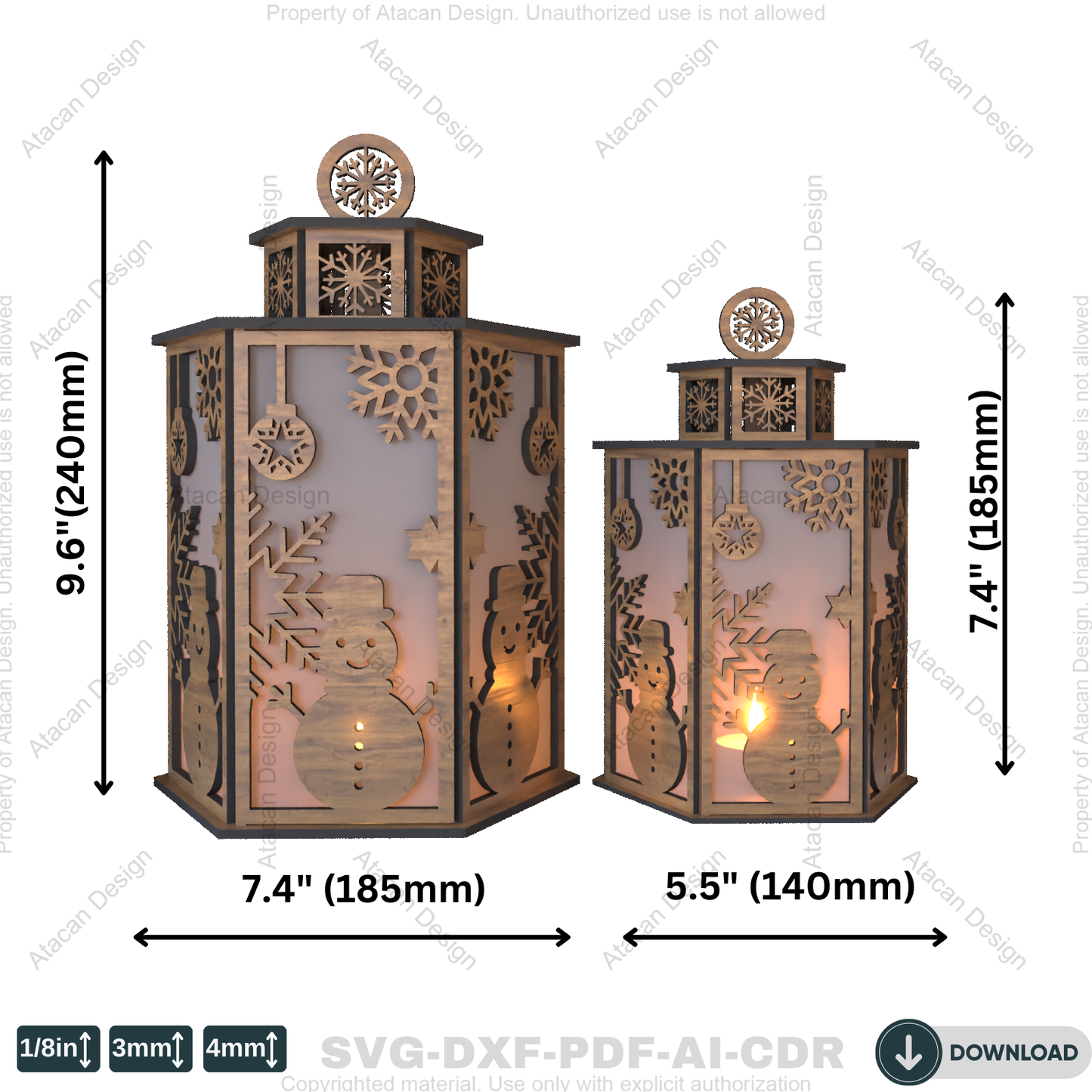 Christmas Night Light Pattern – DIY Laser Cut Candle Holder with Snowman & Tree Motifs 783