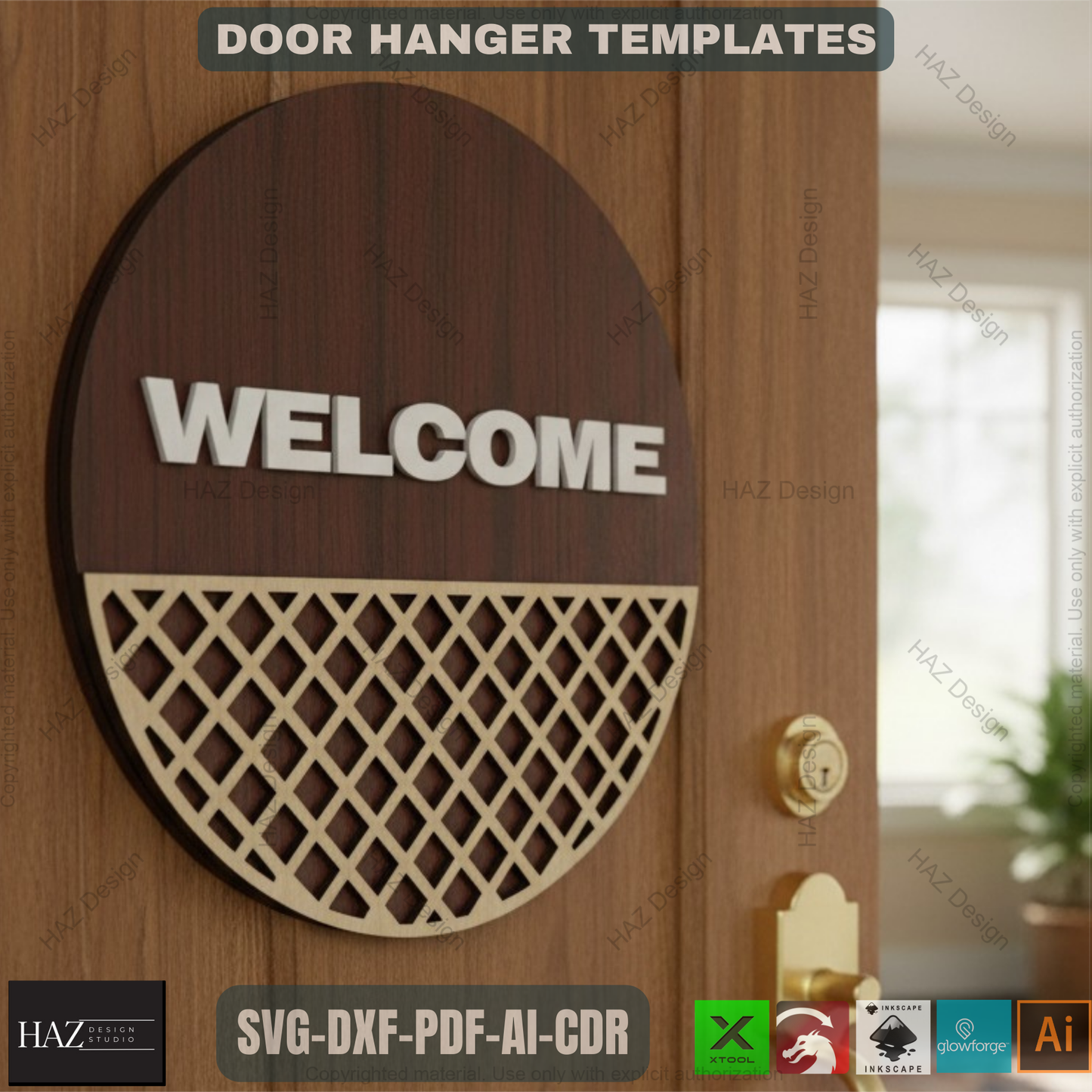 40x Door Hanging Signs with Patterns SVG Bundle, Laser Cut Welcome Door Hanger Templates, Digital Files for Glowforge Xtool Laser CNC 475