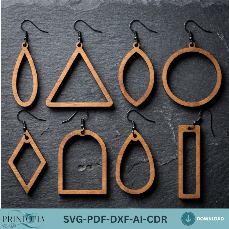 Geometric Wooden Earrings Jewelry Template Boho Earring Designs Wood Jewelry Pattern Digital Download