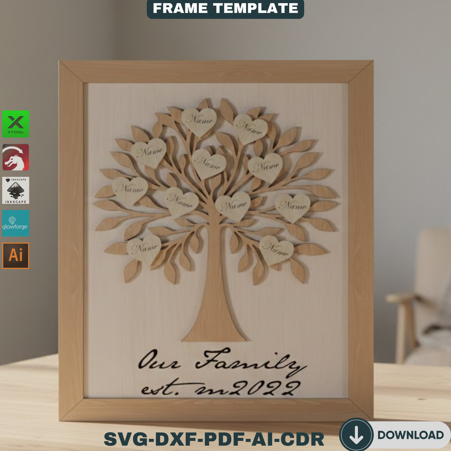 Family Tree and Frame / Hanging Hearts With Names /Home Decor Family Sign 551