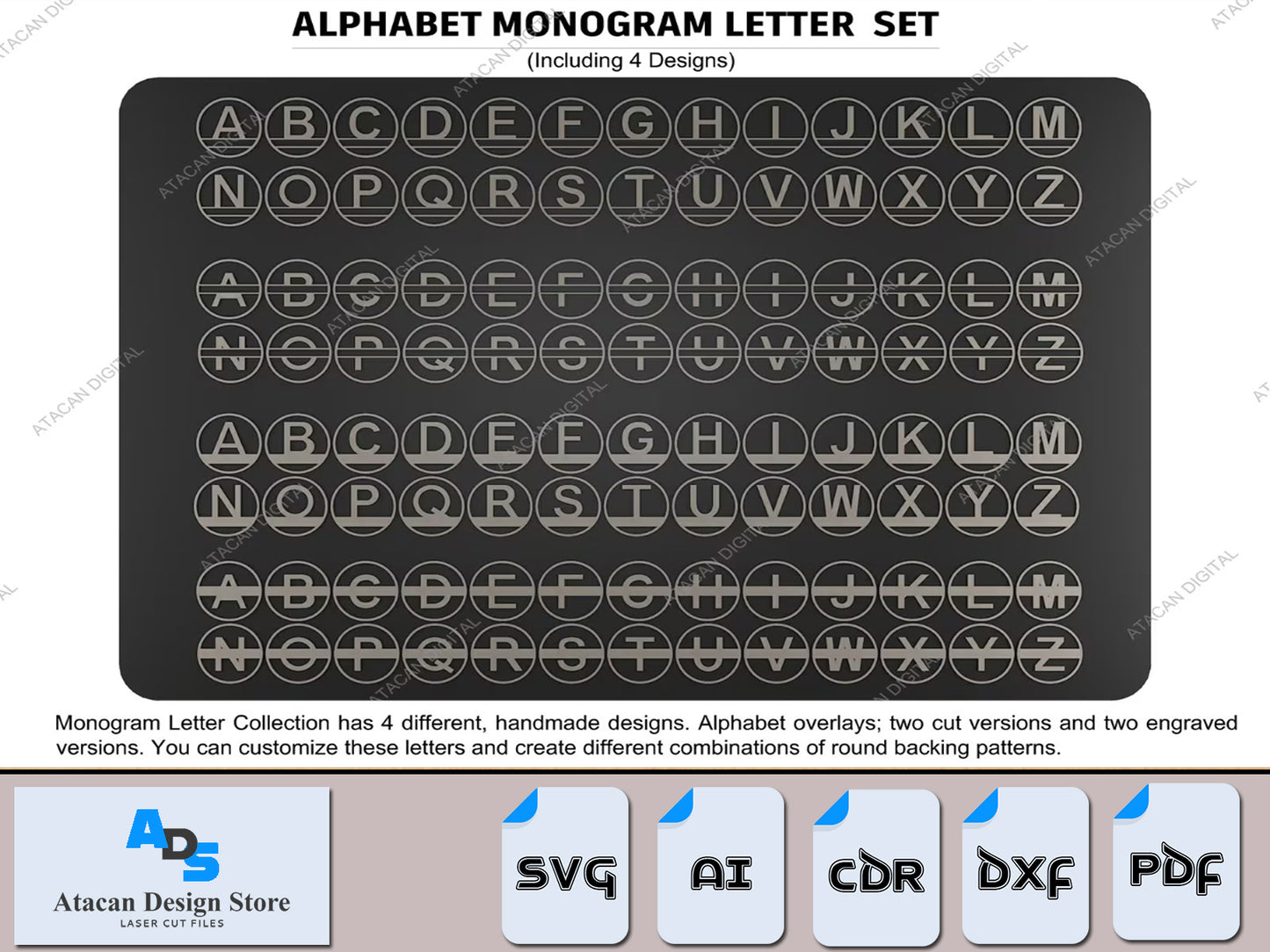 Personalized Split Monogram Name Sign - Custom Family Name with Patterned Backer 556