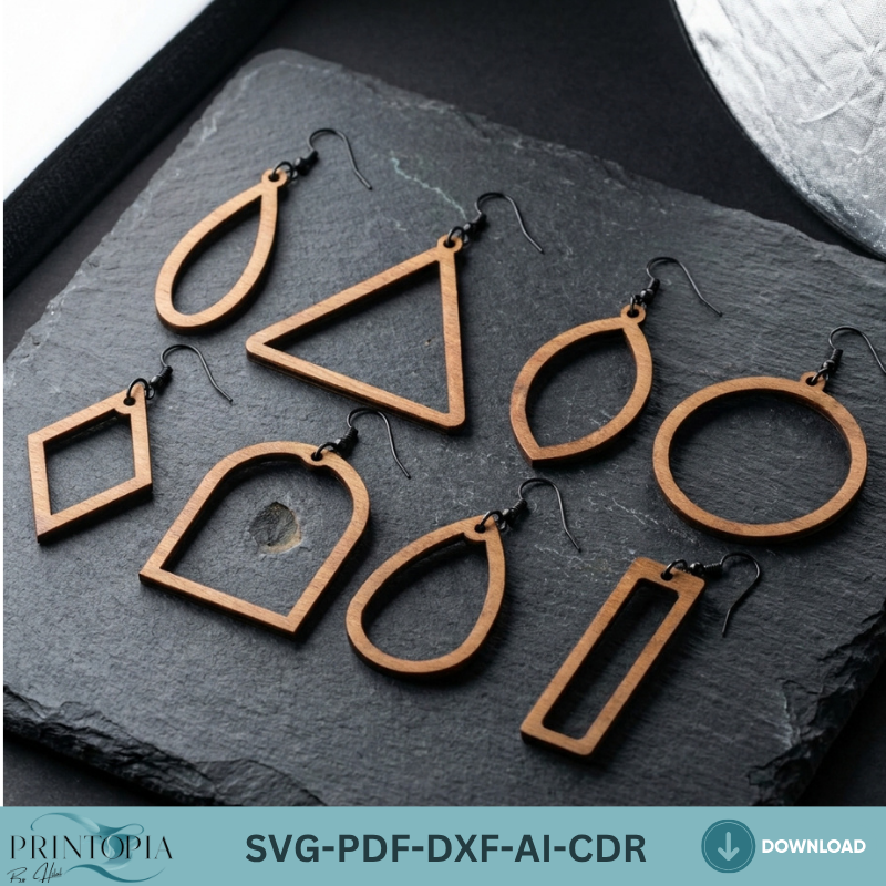 Geometric Wooden Earrings Jewelry Template Boho Earring Designs Wood Jewelry Pattern Digital Download