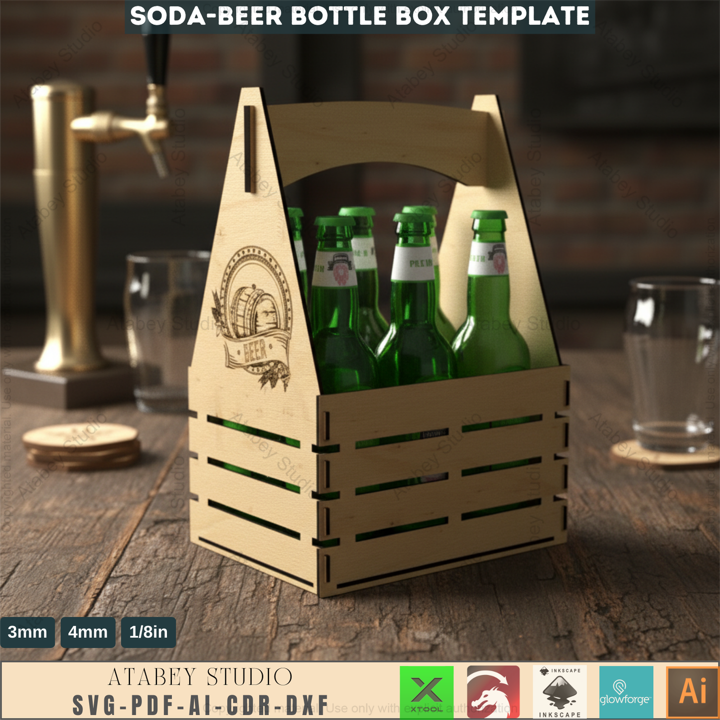 Beer Caddy Laser Cut Files / Beer Carrier Box / Fathers Day Gift / Bottle Box Laser Cut Files SVG, DXF, CDR Download 545