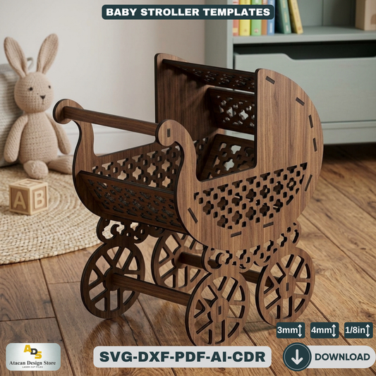 Baby Stroller Laser Cut Design Ornate Wooden Pram Cutting Plans Miniature Buggy Woodworking 124
