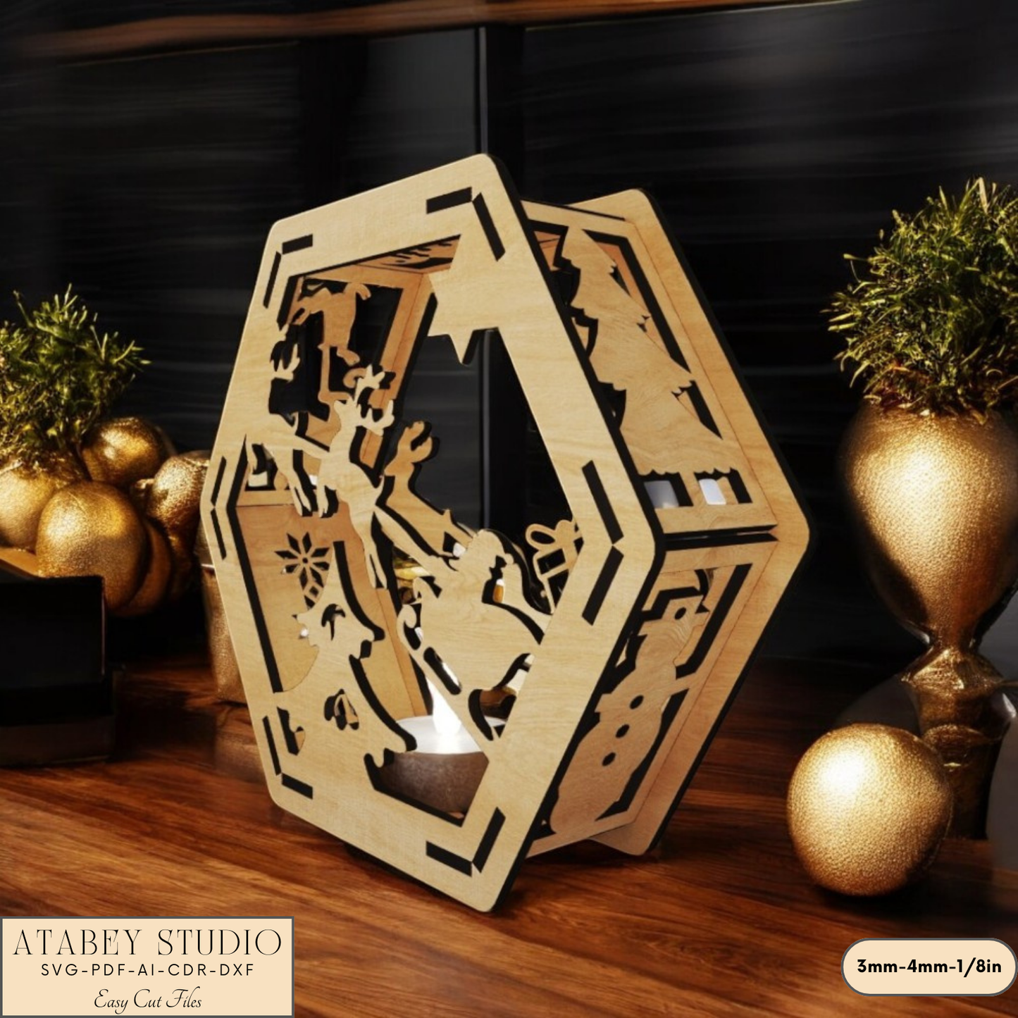 Christmas Lantern Hexagon Design - Cozy Winter Wonderland Laser Cut File 909