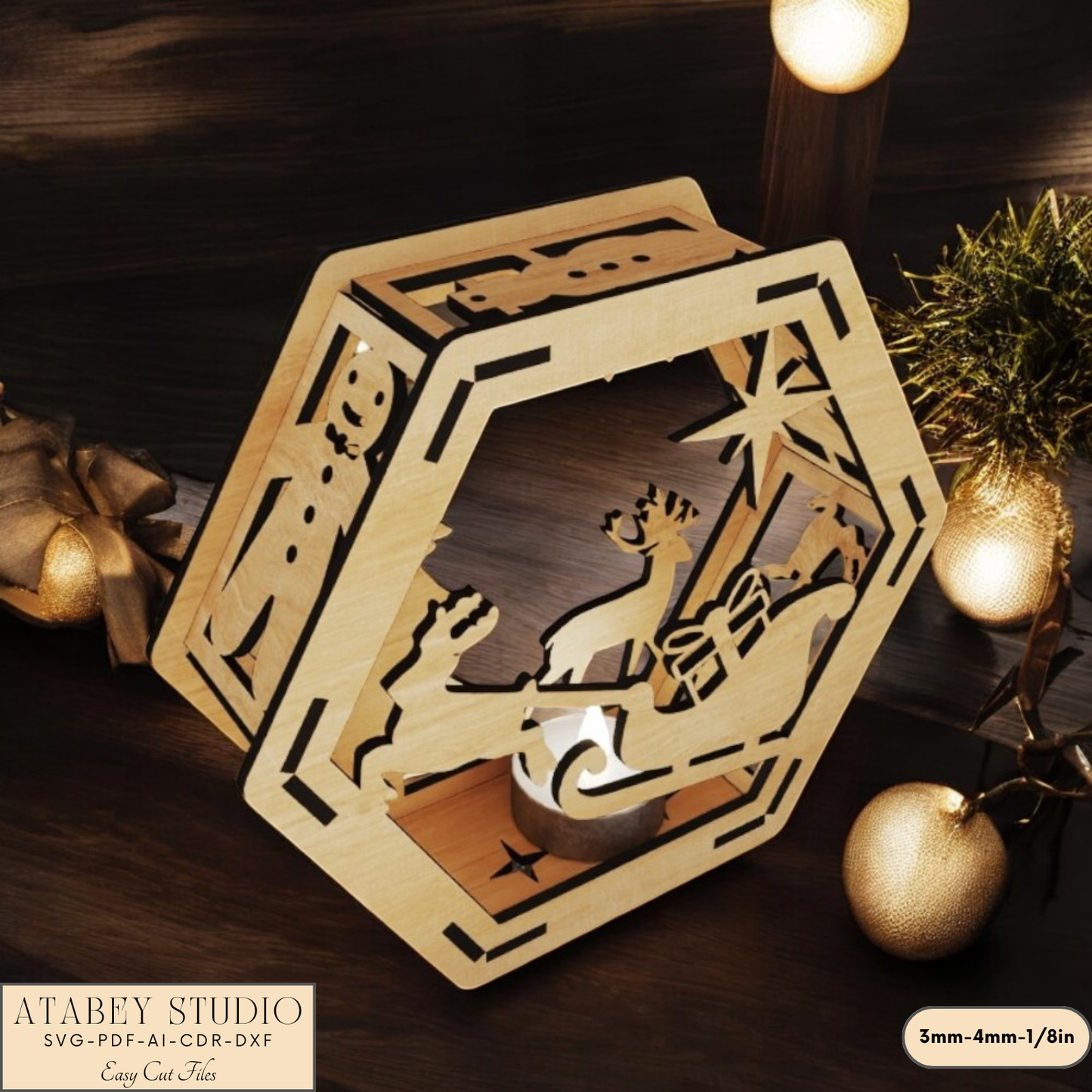 Christmas Lantern Hexagon Design - Cozy Winter Wonderland Laser Cut File 909