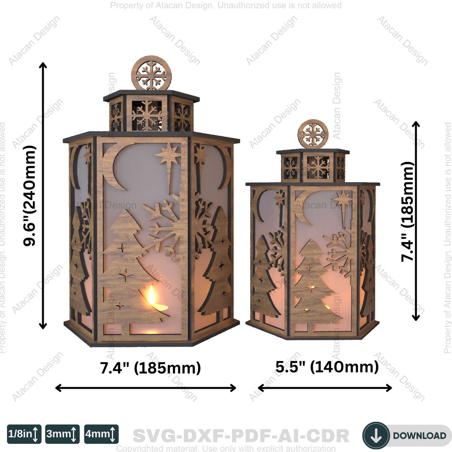 Christmas Night Light Pattern – DIY Laser Cut Candle Holder with Snowman & Tree Motifs 783