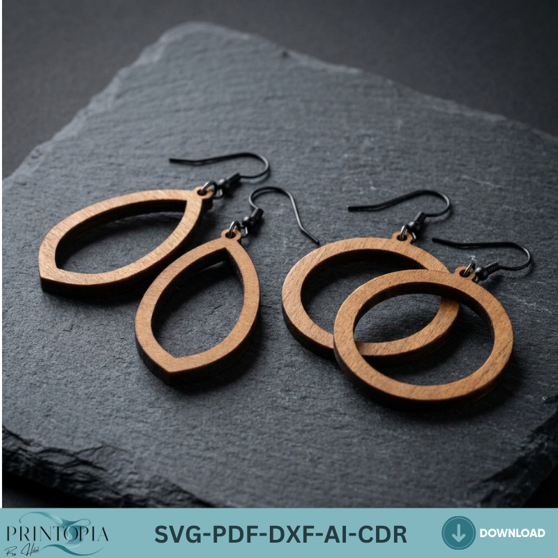 Geometric Wooden Earrings Jewelry Template Boho Earring Designs Wood Jewelry Pattern Digital Download