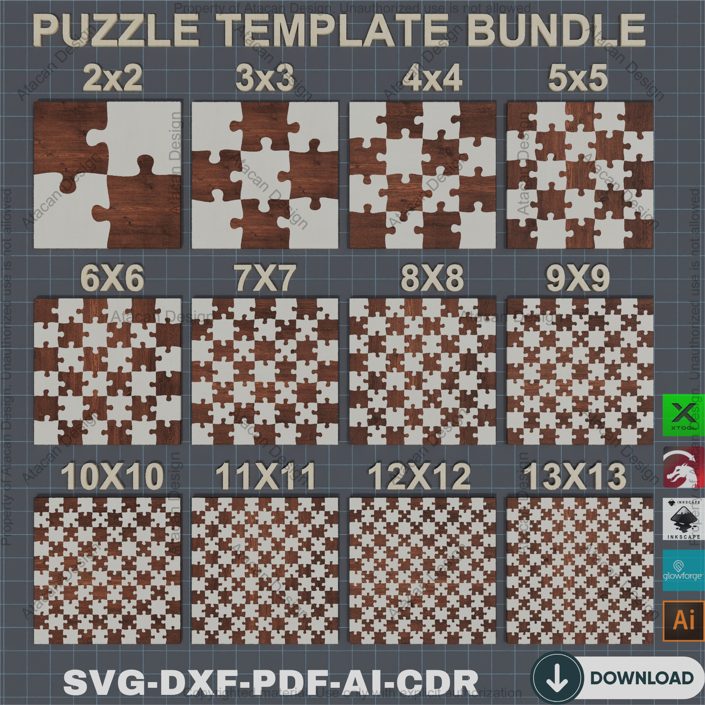 DIY Puzzle Template Set | Laser Cut Files | Versatile Jigsaw Designs,Multi-Style Puzzle Templates | Laser Cut SVG Collection | Great for Gifts 844