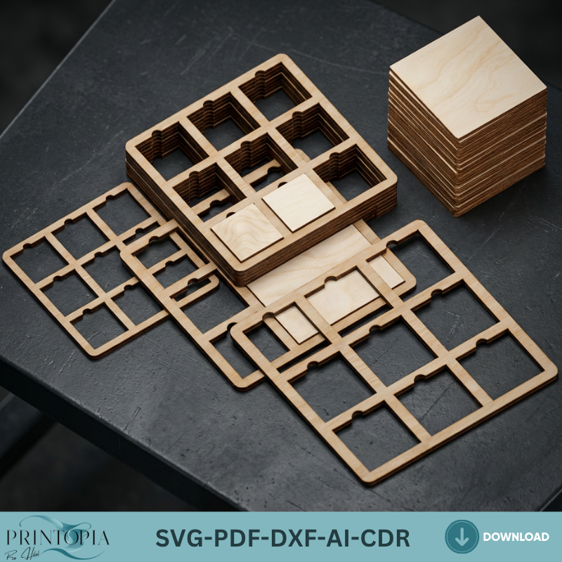 Square Jig Template Bundle for Laser Cutting - Multiple Sizes Jigs for Wood Engraving 152