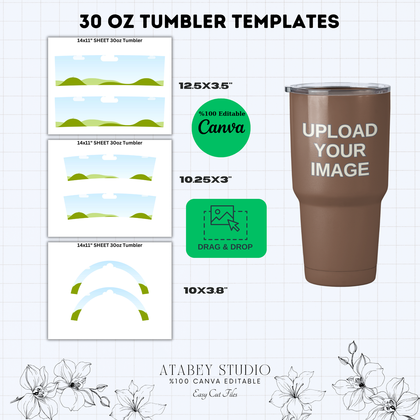 Customizable 30oz Tumbler Wrap Template | Easy Cut Files for Cricut, Silhouette | Canva Editable Design 890