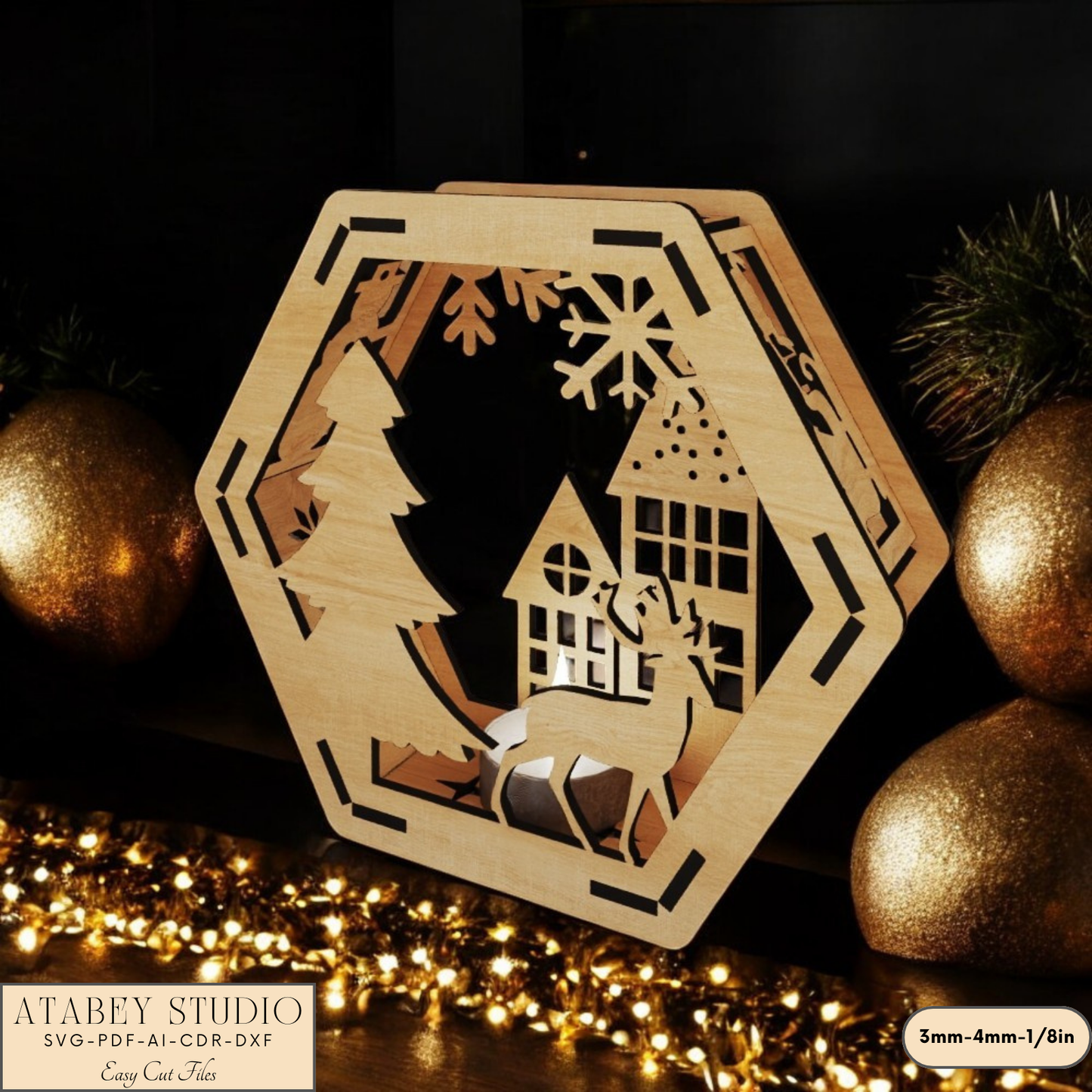 Christmas Lantern Hexagon Design - Cozy Winter Wonderland Laser Cut File 909