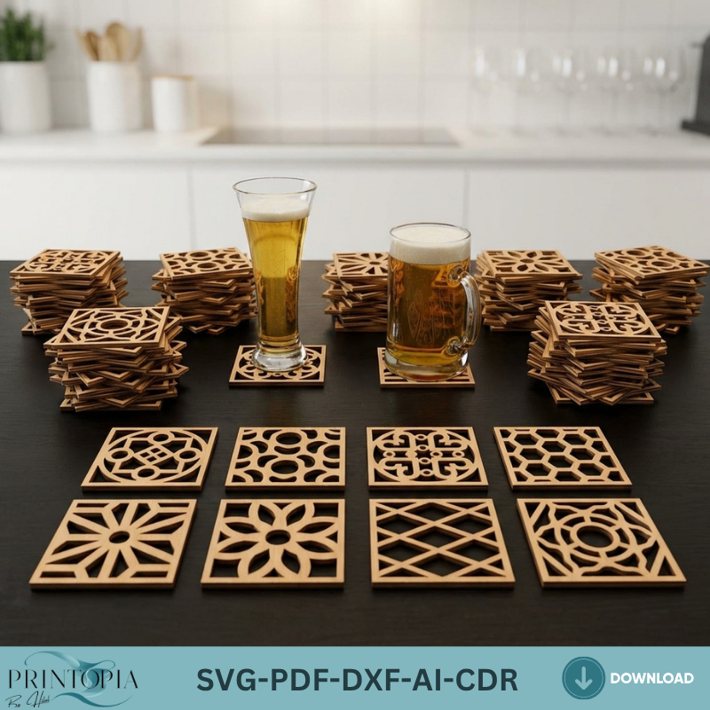 40 Geometric Coasters Wood Acrylic Wall Art Decor Modern Templates Pattern Home Decor DIY