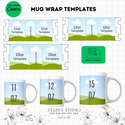 Customizable Mug Wrap Templates for 11oz, 12oz, 15oz – Perfect for Canva Users 887