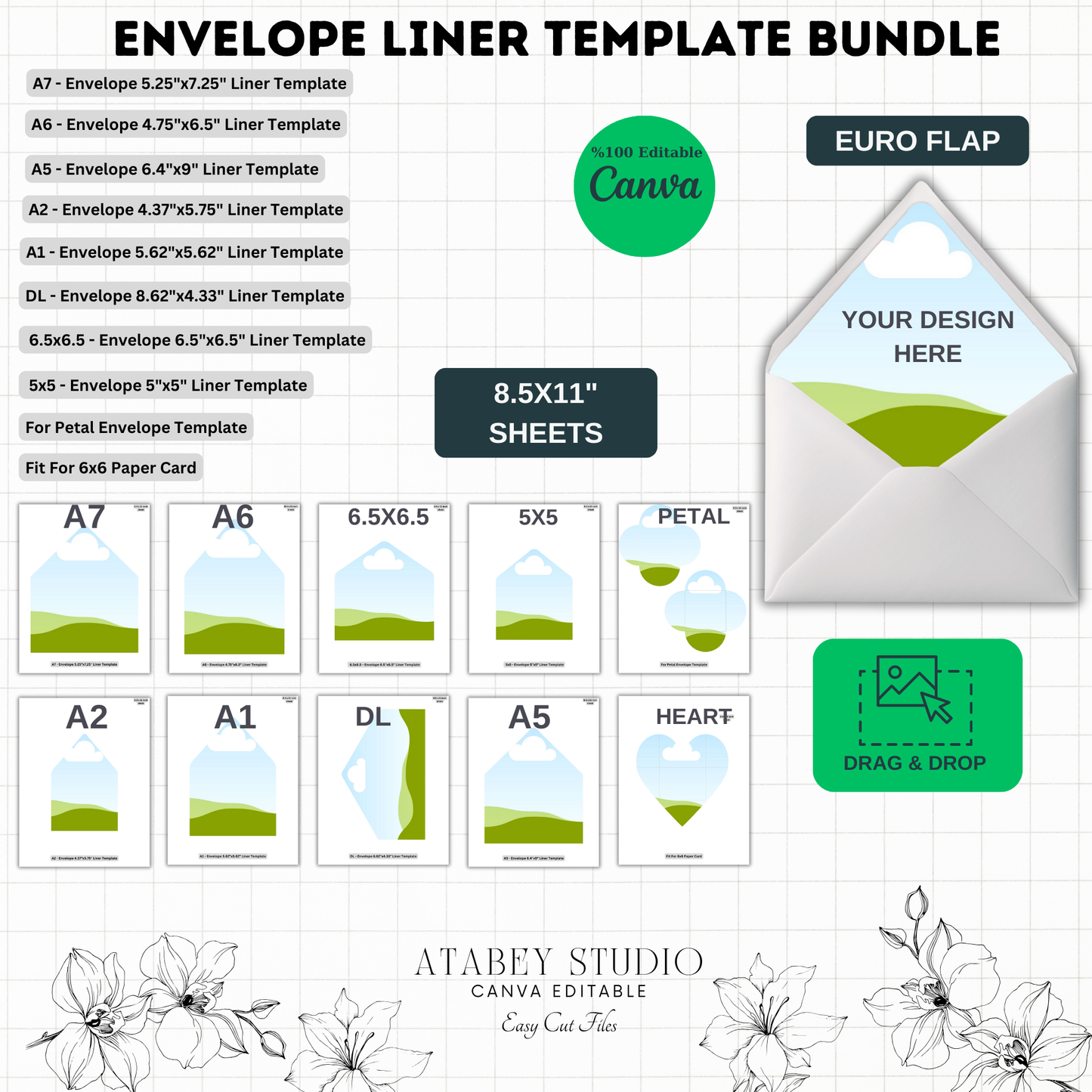 Envelope Liner Templates for Every Occasion: Easy Drag & Drop Design 888