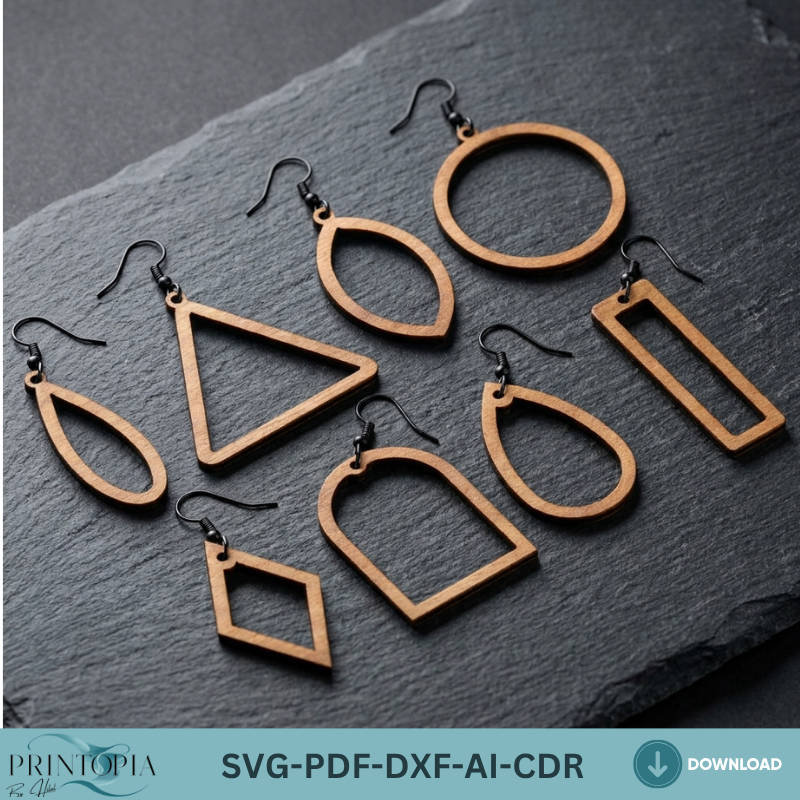 Geometric Wooden Earrings Jewelry Template Boho Earring Designs Wood Jewelry Pattern Digital Download
