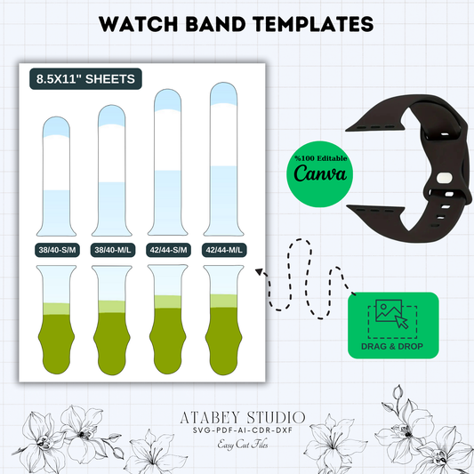 Customizable Watch Band Template | Compatible with Canva | SVG, PDF, AI for Cricut & Silhouette Users 526