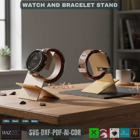 Laser Cut Watch & Bracelet Stand SVG | Digital File for Glowforge Xtool | DIY Wood Watch Holder Display 009