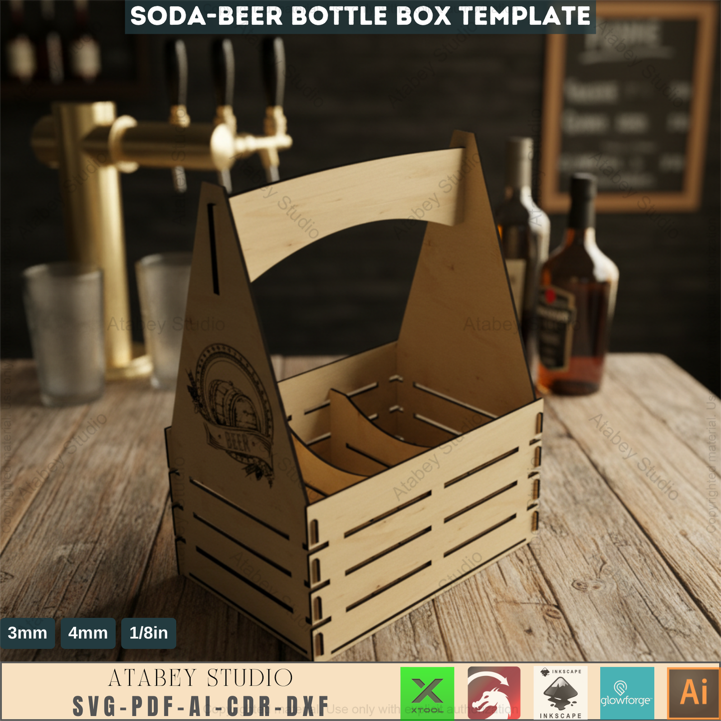 Beer Caddy Laser Cut Files / Beer Carrier Box / Fathers Day Gift / Bottle Box Laser Cut Files SVG, DXF, CDR Download 545