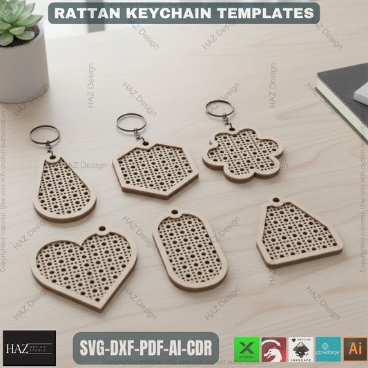Modern Rattan Pattern Keychains - Perfect for Laser Cutting & Crafting 323