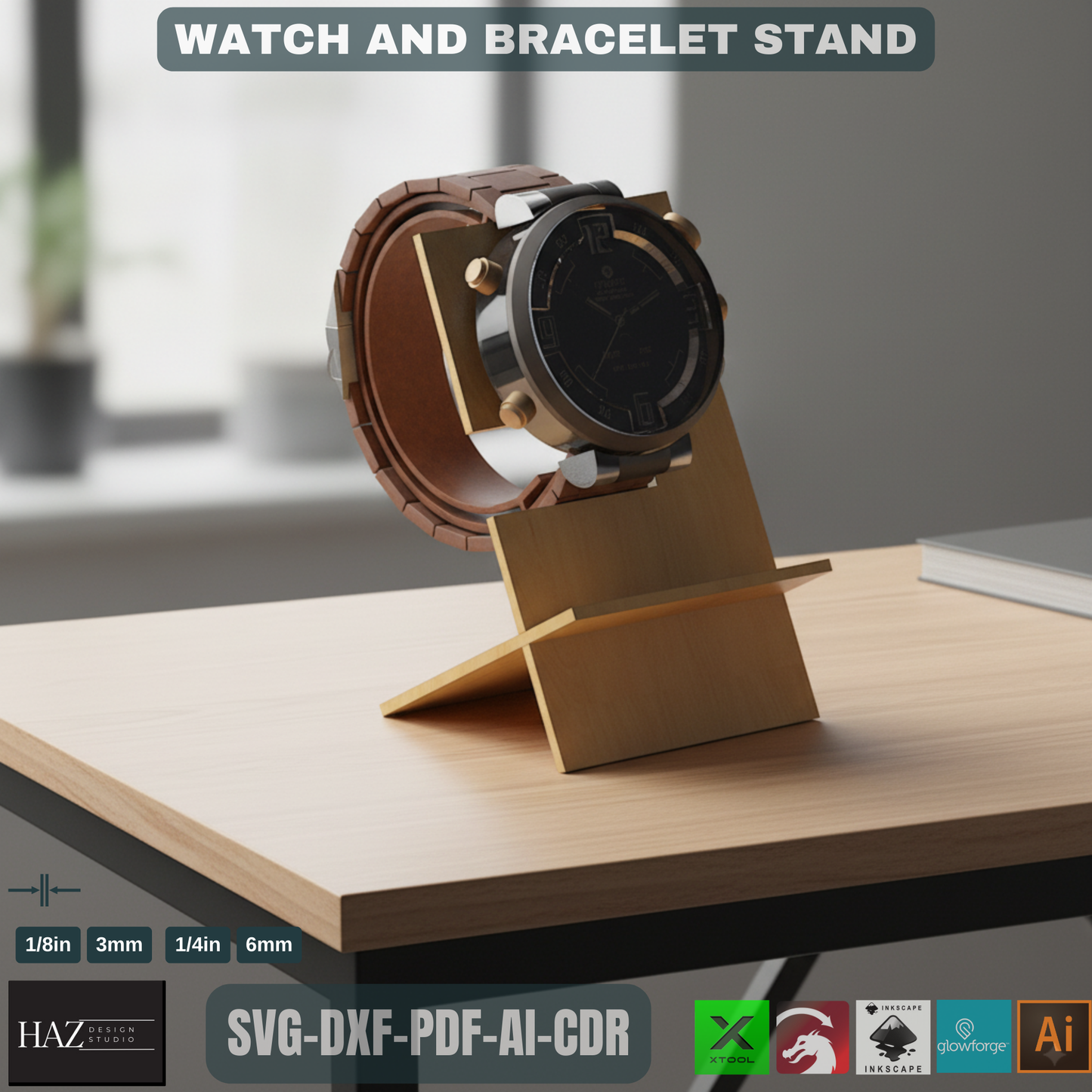 Laser Cut Watch & Bracelet Stand SVG | Digital File for Glowforge Xtool | DIY Wood Watch Holder Display 009