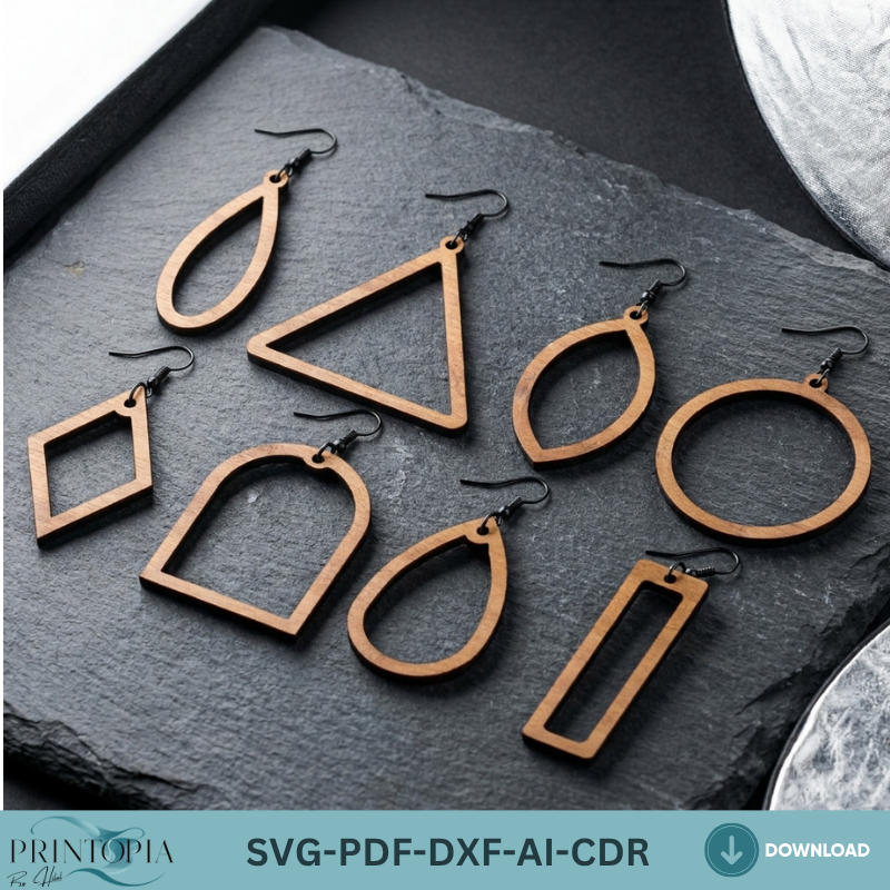 Geometric Wooden Earrings Jewelry Template Boho Earring Designs Wood Jewelry Pattern Digital Download