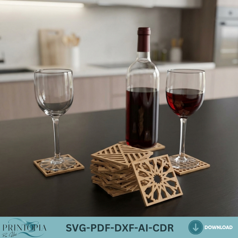 40 Geometric Coasters Wood Acrylic Wall Art Decor Modern Templates Pattern Home Decor DIY