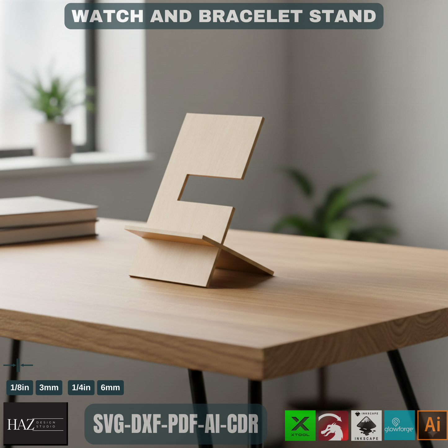 Laser Cut Watch & Bracelet Stand SVG | Digital File for Glowforge Xtool | DIY Wood Watch Holder Display 009