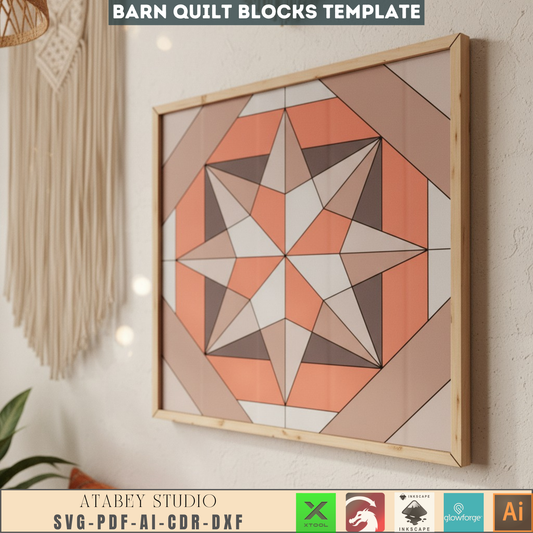 Geometric Barn Quilt SVG DXF - Laser Cut File for Glowforge XTool - Farmhouse Wall Decor Pattern - Digital Craft Download