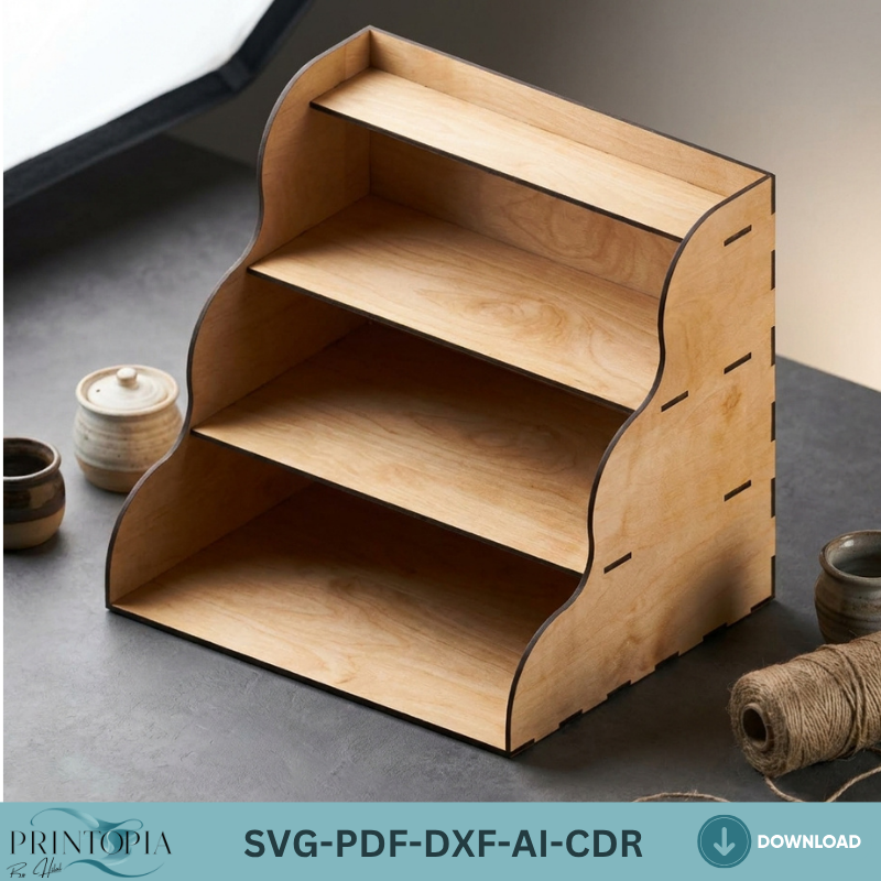 Laser Cut Desk Organizer Design - Modern Desktop Storage with Elegant Shelves 186