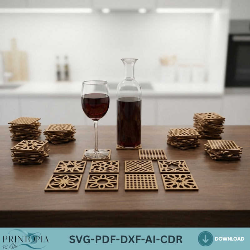 40 Geometric Coasters Wood Acrylic Wall Art Decor Modern Templates Pattern Home Decor DIY