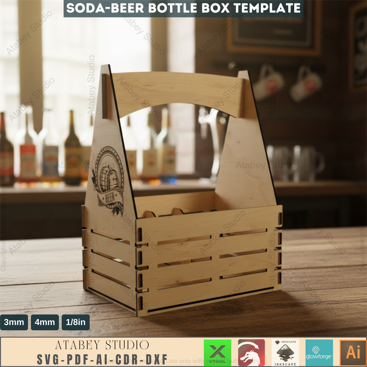 Beer Caddy Laser Cut Files / Beer Carrier Box / Fathers Day Gift / Bottle Box Laser Cut Files SVG, DXF, CDR Download 545