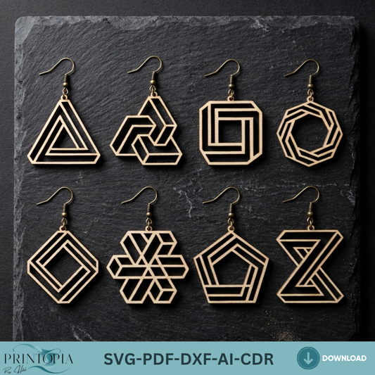 Geometric Wooden Earring Laser Cut Files Impossible Shapes Optical Illusion Jewelry Templates