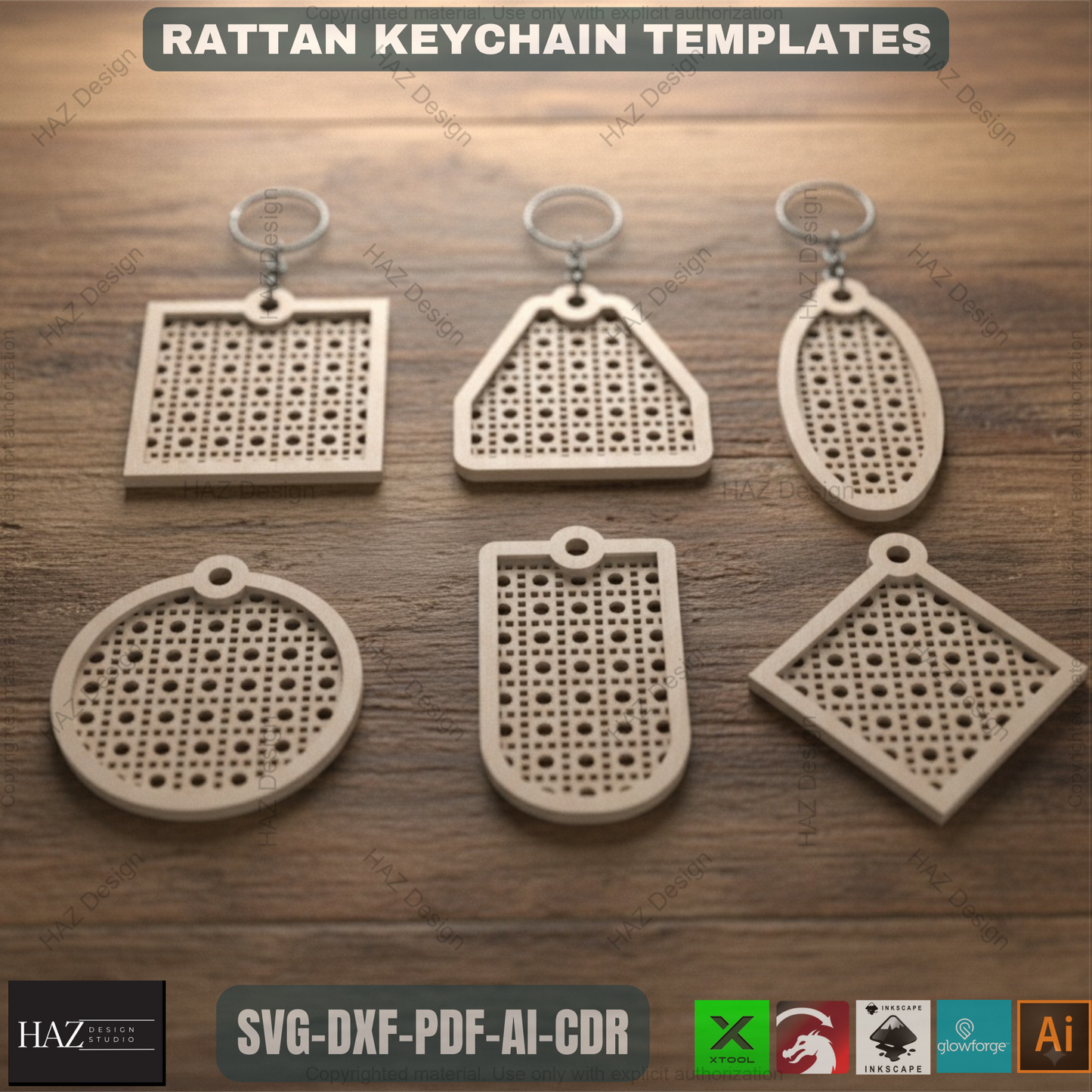 Modern Rattan Pattern Keychains - Perfect for Laser Cutting & Crafting 323