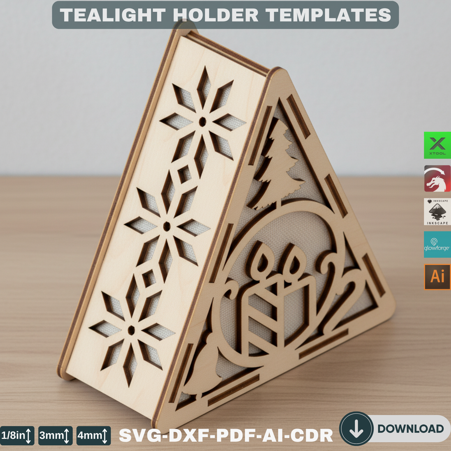 Festive Snowman Gingerbread Candle Holder – Laser Cut Christmas Triangle Decor for Glowforge and XTool 780