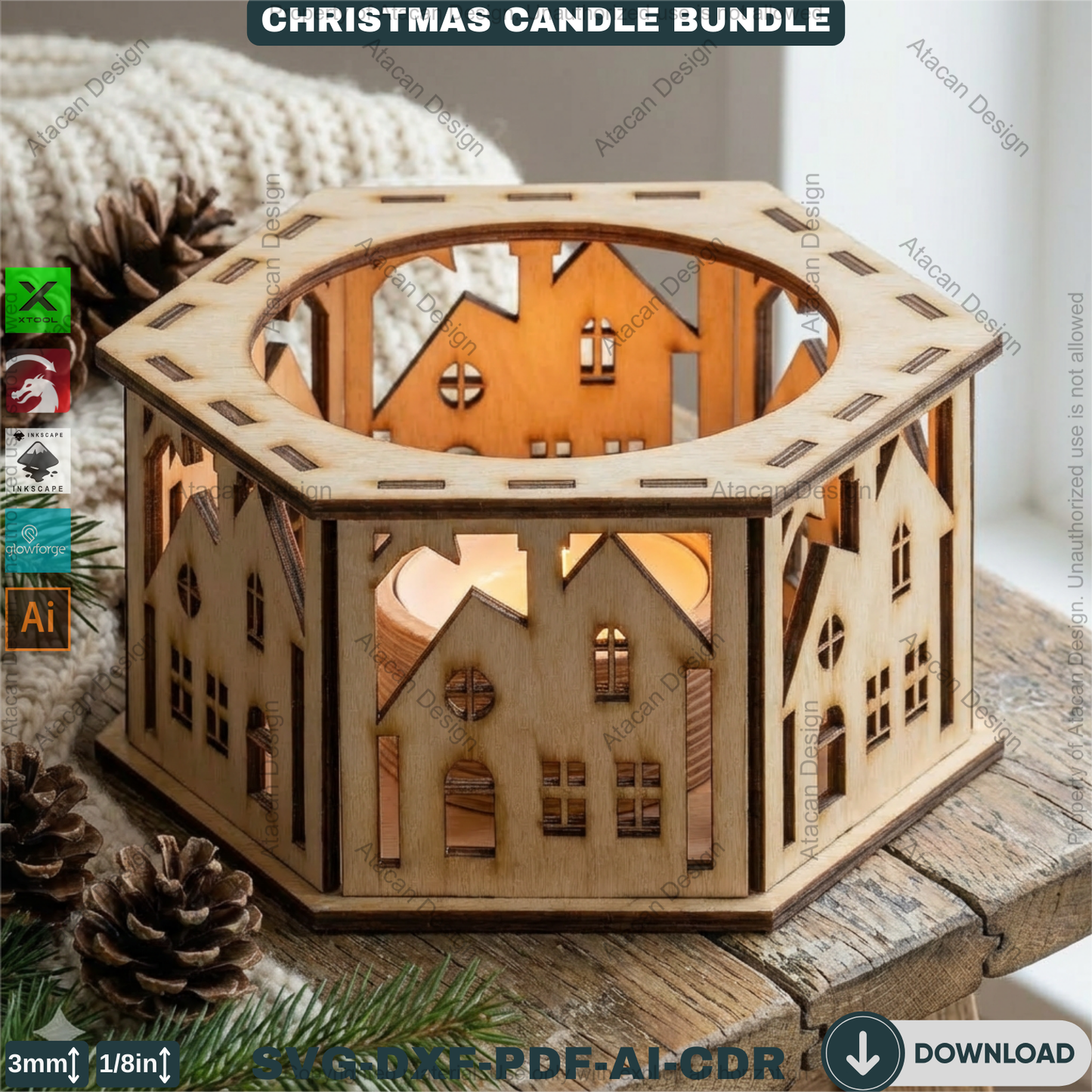 Christmas Tealight Box Bundle - Laser Cut Lantern Templates, Glowforge Xtool SVG Files 924