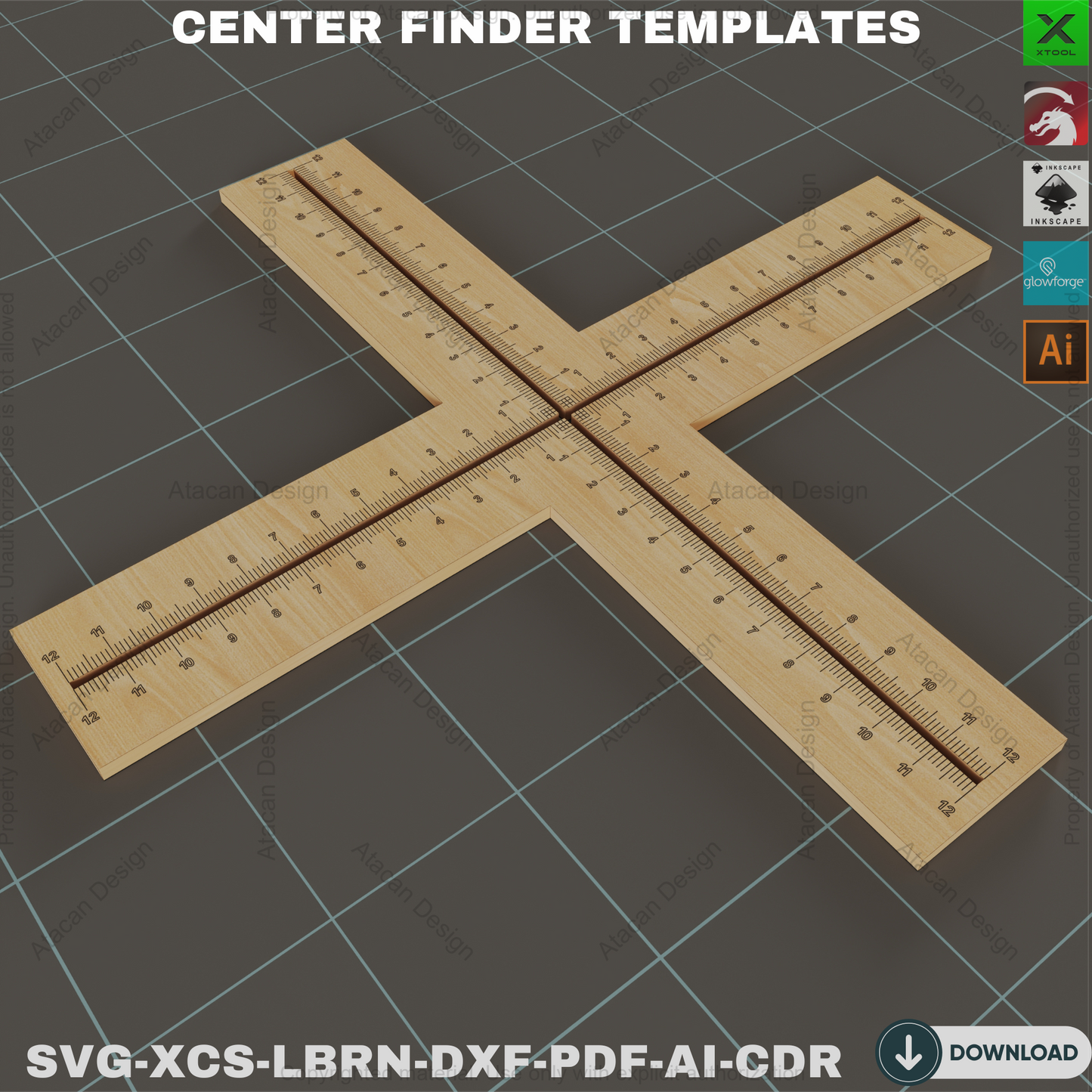 Laser Cut Center Finder Jig - Wood Template Files,Cross Ruler Tool - Laser Cut Centering Templates,Woodworking Center Jig 837