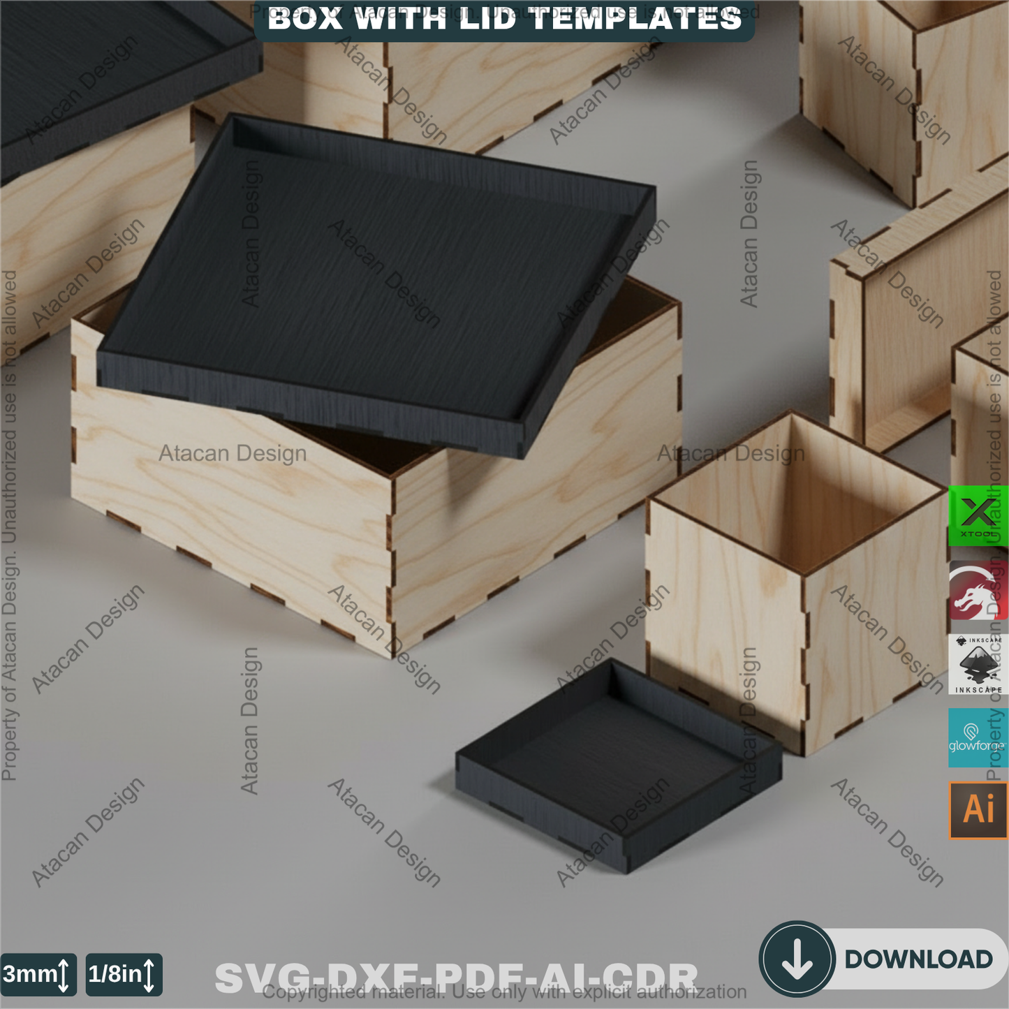 Box with Lid Template Bundle – Perfect for Laser Cutting, Create Multiple Box Sizes for Storage & Gift Packaging 761