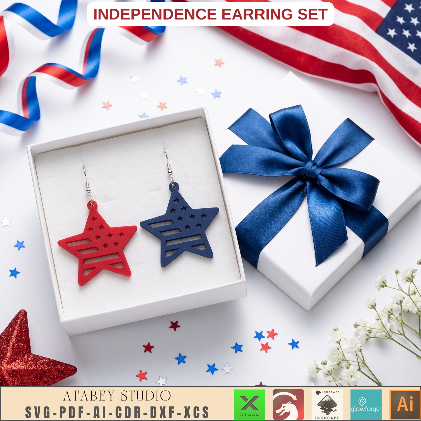 Patriotic Earring Laser Cut Template July Fourth Jewelry Design USA Flag Theme Veteran Gift