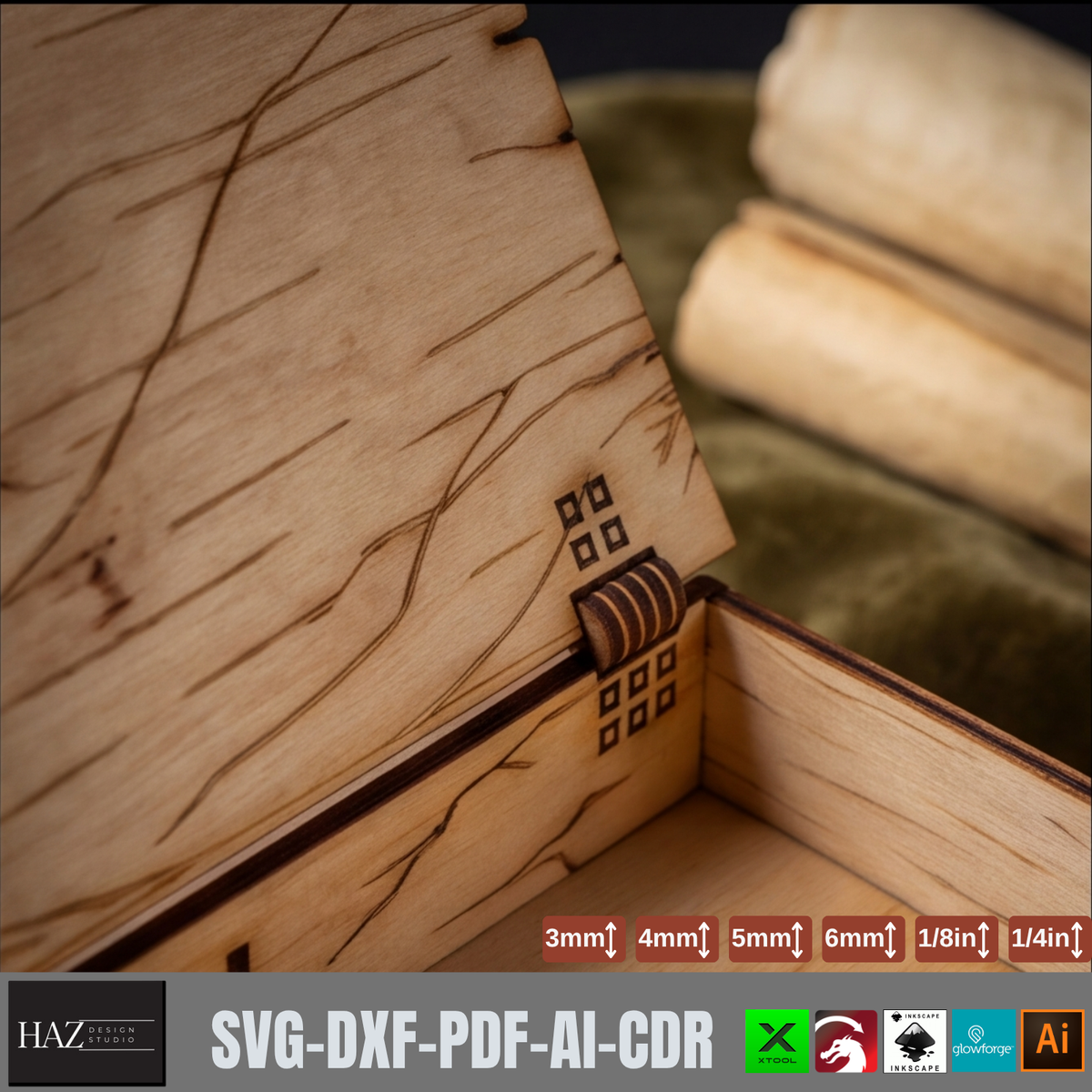 Magic Book Box Laser Cut File | Gothic Wooden Box SVG DXF Glowforge xTool