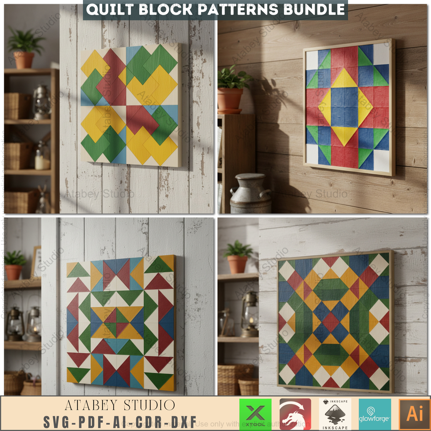40 Unique Barn Quilt Block Patterns, DIY Quilt Square Designs, Farmhouse Decor SVG Files, Laser Cut Ready Templates 969