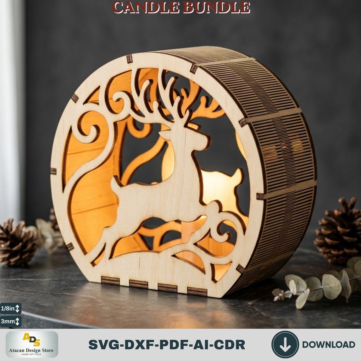 Laser Cut Christmas Lantern Bundle, Wooden Candle Holder Templates, Winter Table Decorations