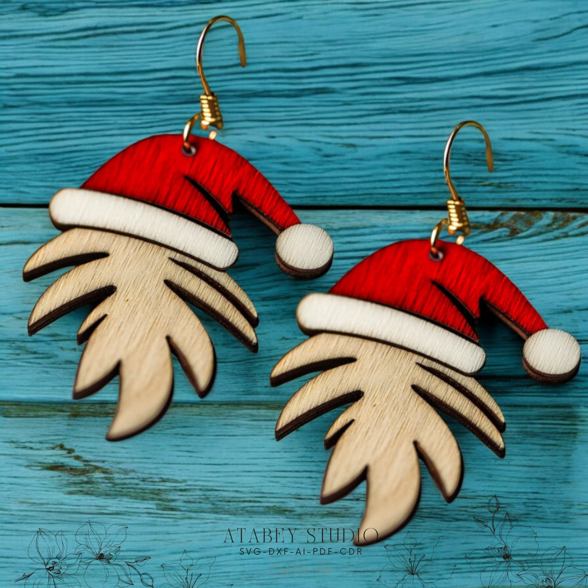 Christmas Laser Cut Earring Designs | Candy Cane, Star, Snowman & Santa Hat Earrings 874