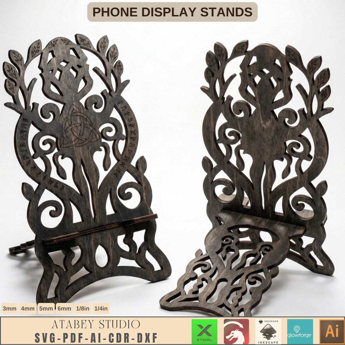 Celtic Tree of Life Phone Stand SVG Laser Cut Viking Wood Display Holder 1022